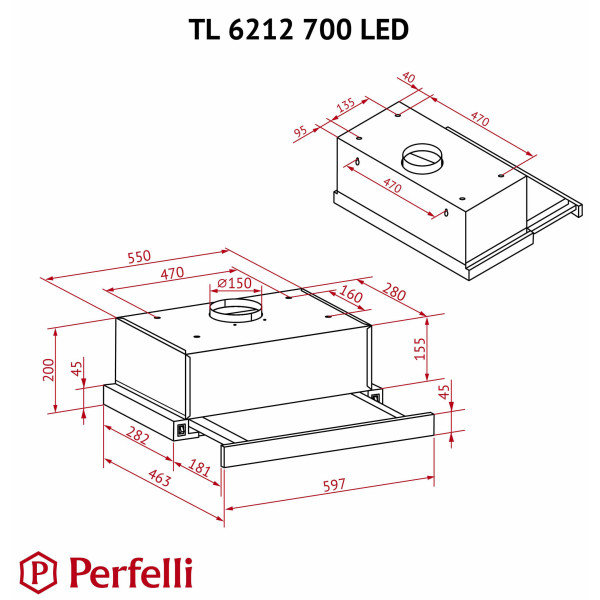 Витяжка вбудовувана Perfelli TL 6212 WH 700 LED