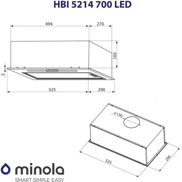 Витяжка вбудовувана Minola HTL 5214 BL 700 LED