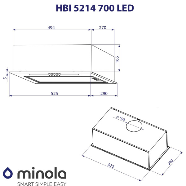Витяжка вбудовувана Minola HBI 5214 WH 700 LED