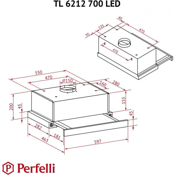 Витяжка вбудовувана Perfelli TL 6212 Full BL 700 LED