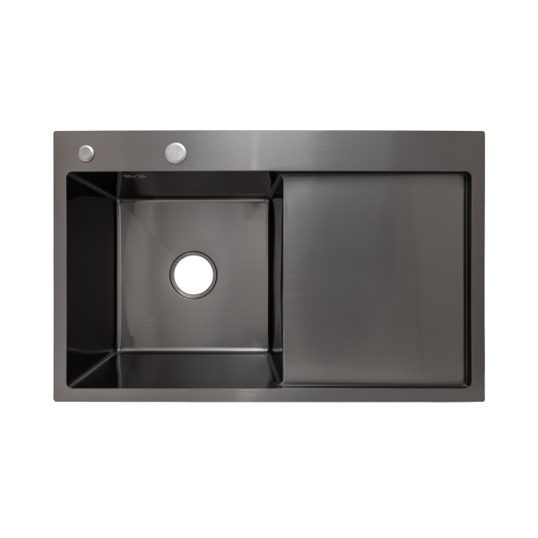 Мийка для кухні інтегрована Lidz Handmade H7849BR крило праворуч (LDH7849BRPVD43625) Brushed Black PVD 3,0/1,0 мм