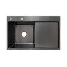 Мийка для кухні інтегрована Lidz Handmade H7849BR крило праворуч (LDH7849BRPVD43625) Brushed Black PVD 3,0/1,0 мм
