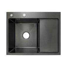 Мийка для кухні інтегрована Lidz Handmade H6350BR крило праворуч (LDH6350BRPVD45590) Brushed Black PVD 3,0/1,0 мм