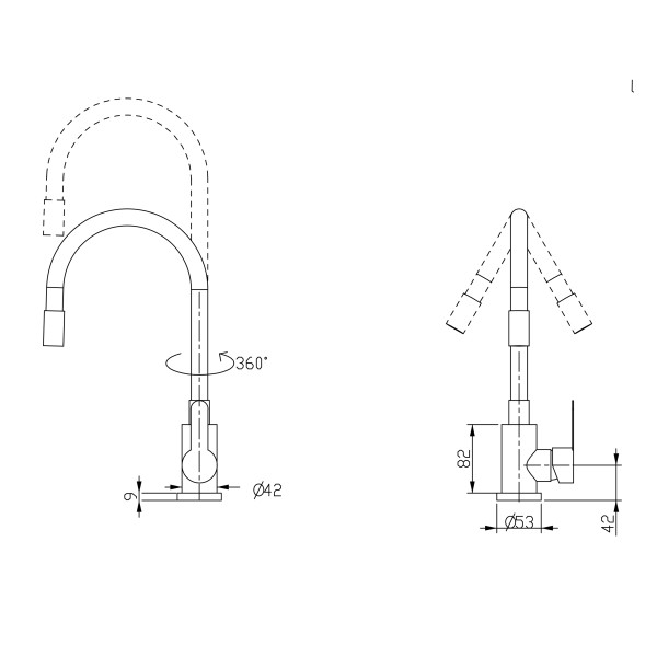 Змішувач для кухні Brinex Pure 015F3 з гнучким виливом   Graphite/Grey BRIPUR015F3GRG