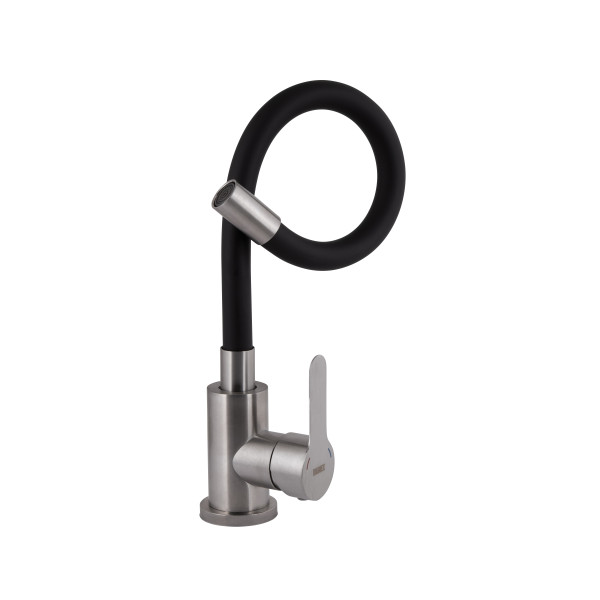 Змішувач для кухні Brinex Pure 015F3 з гнучким виливом   Nickel/Black BRIPUR015F3NKB