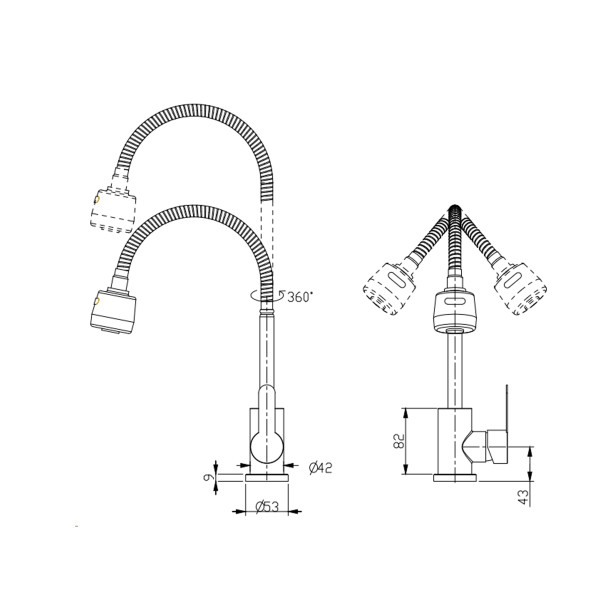 Змішувач для кухні Brinex Pure 015F41 з гнучким виливом   Nickel BRIPUR015F41NKL