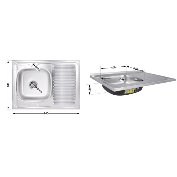 Кухонна мийка Brinex 6080-L 0,6 мм Satin (BRIN6080LSAT06)