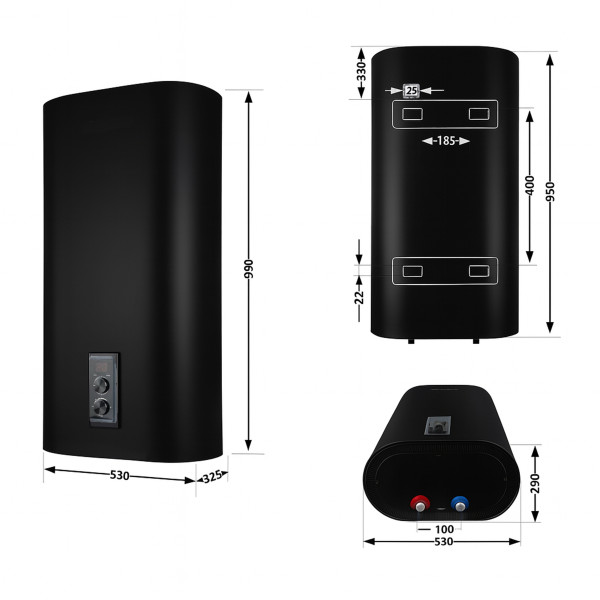 Водонагрівач електричний Thermo Alliance 80 л, Black, плоский, вертикальний, сухий ТЕН 2 кВт (0,8+1,2) DT80V20GPDD2B