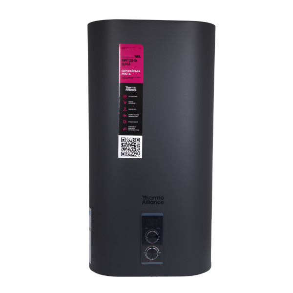 Водонагрівач електричний Thermo Alliance 50 л Black, плоский вертикальний, мокрий ТЕН 2 кВт (0,8+1,2) DT50V20G(PD)/2В