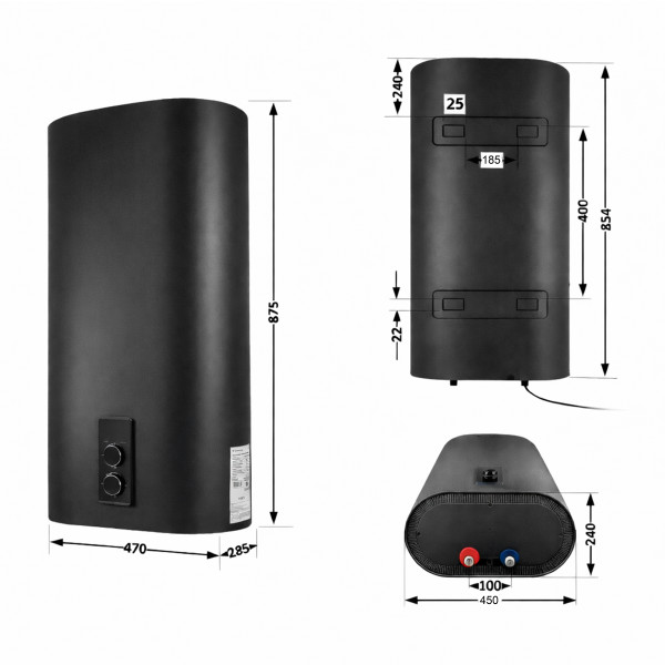 Водонагрівач електричний Thermo Alliance 50 л Black, плоский вертикальний, мокрий ТЕН 2 кВт (0,8+1,2) DT50V20G(PD)/2В