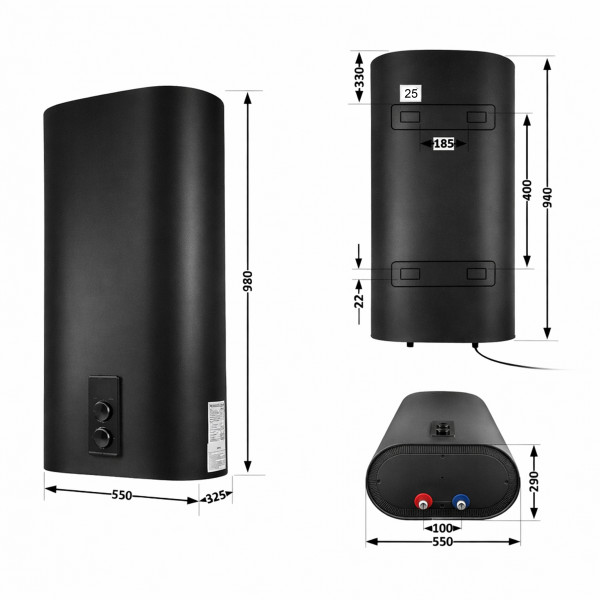 Водонагрівач електричний Thermo Alliance 80 л Black, плоский вертикальний, мокрий ТЕН 2 кВт (0,8+1,2) DT80V20G(PD)/2В
