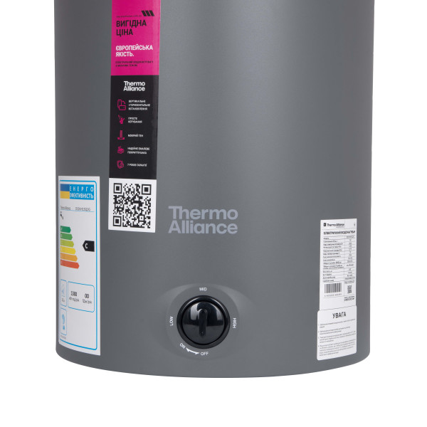Водонагрівач електричний 80 л Grey універсальний, мокрий ТЕН 1,5 кВт D80VH15Q3G Thermo Alliance