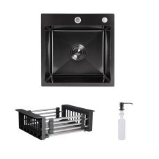 Акційний набір Lidz: мийка Handmade H4545 Black PVD Decor 2,5/0,5 мм + K01B Корзина для кухонной мойки