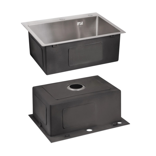 Акційний набір Lidz: мийка H5045 інтегрована Brushed Steel 3,0/1,0 мм + Змішувач Aria для кухні з гнучким виливом (k35) Grey