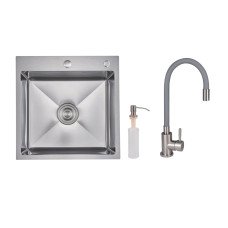 Акційний набір Lidz: мийка H5050H інтегрована Decor Honeycomb 2,5/0,5 мм LDH5050DEC48365 + Змішувач Aria для кухні з гнучким виливом (k35) Grey