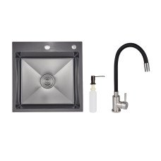 Акційний набір Lidz: мийка інтегрована 5050 Decor Black PVD Honeycomb 2,5/0,5 мм + Змішувач Aria для кухні з гнучким виливом (k35) Black