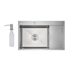 Мийка для кухні інтегрована Lidz Handmade Max 500 H7849R Brushed Steel, 3,0/1,0 мм, крило праворуч, збільшена чаша LDH7849RBRU49464