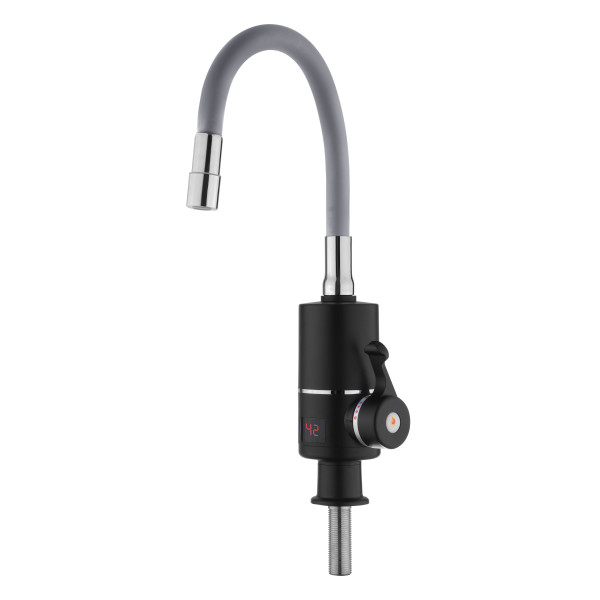 Проточний кран-водонагрівач з гнучким виливом для кухні  Lidz Warm 064  LDWAR064GRE49094 Black/Grey
