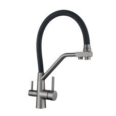 Змішувач для кухні Lidz Aria 020F3 (k35) з гнучким виливом з підключенням для питної води LDARI020F3BGRP49568 Graphite/Black