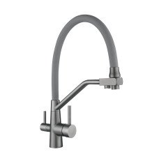 Змішувач для кухні Lidz Aria 020F3 (k35) з гнучким виливом з підключенням для питної води LDARI020F3GGRP49569 Graphite/Grey