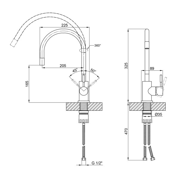 Змішувач для кухні Lidz Aria 015F3 (k35) з гнучким виливом LDARI015F3GGRP49565 Graphite/Grey
