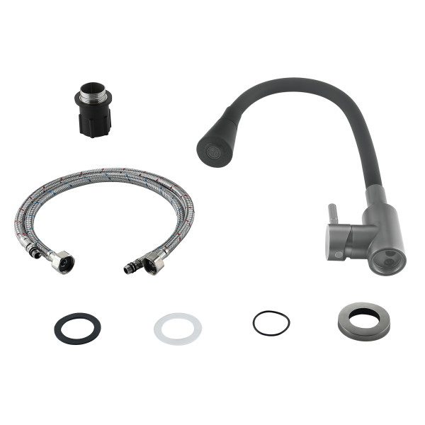 Змішувач для кухні Lidz Aria 015F31 (k35) з гнучким виливом LDARI015F31BGRP49566 Graphite/Black