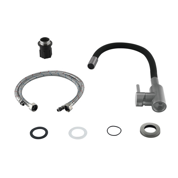 Змішувач для кухні Lidz Aria 015F3 (k35) з гнучким виливом LDARI015F3BGRP49564 Graphite/Black