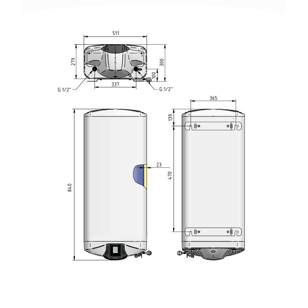 Водонагрівач електричний Thermo Alliance Spectra Flat 50 л універсальний, мокрий ТЕН 3,3 кВт, h 279 мм